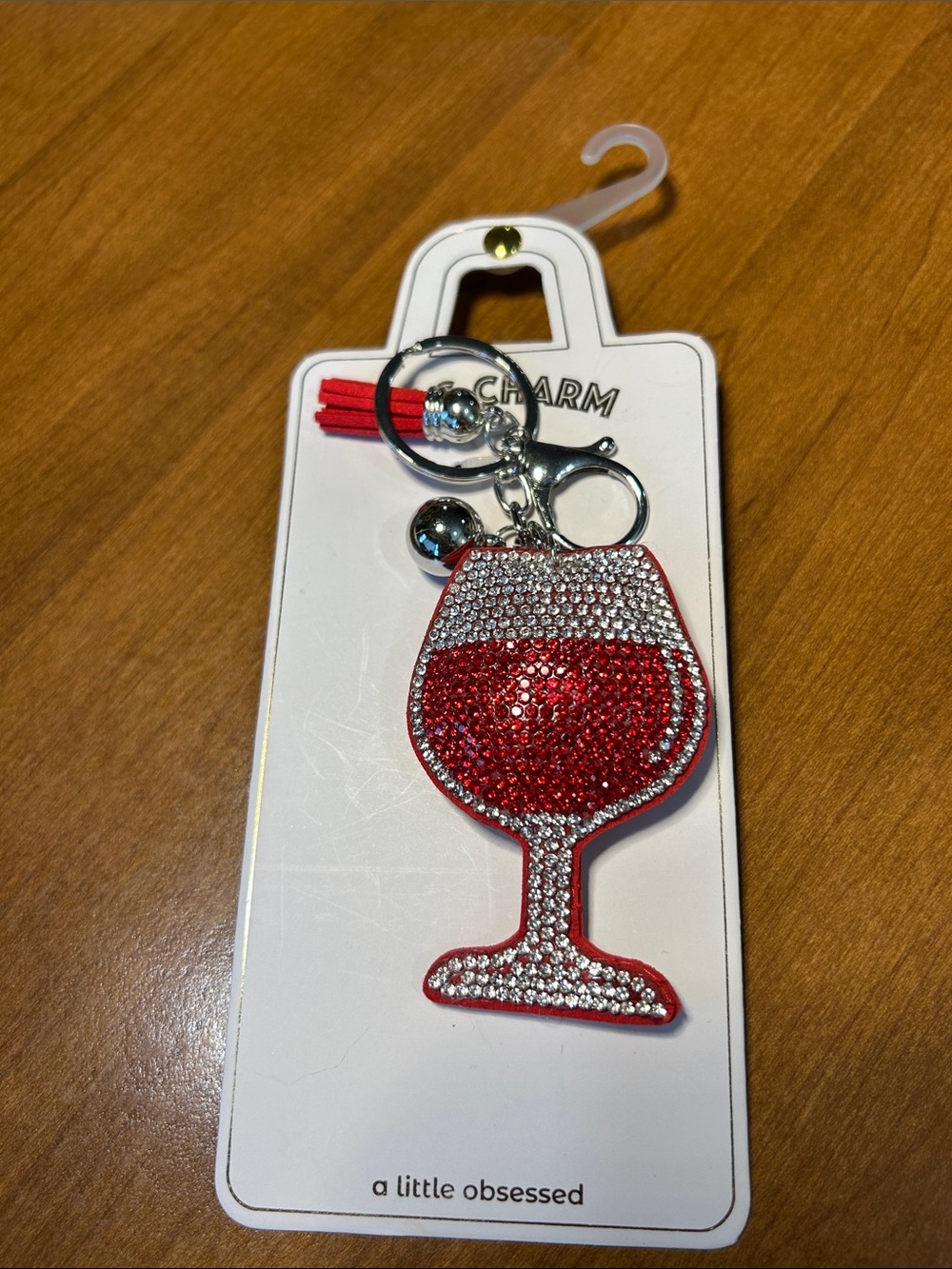 Red Crystal Wine Glass Keychain Bag Charm by